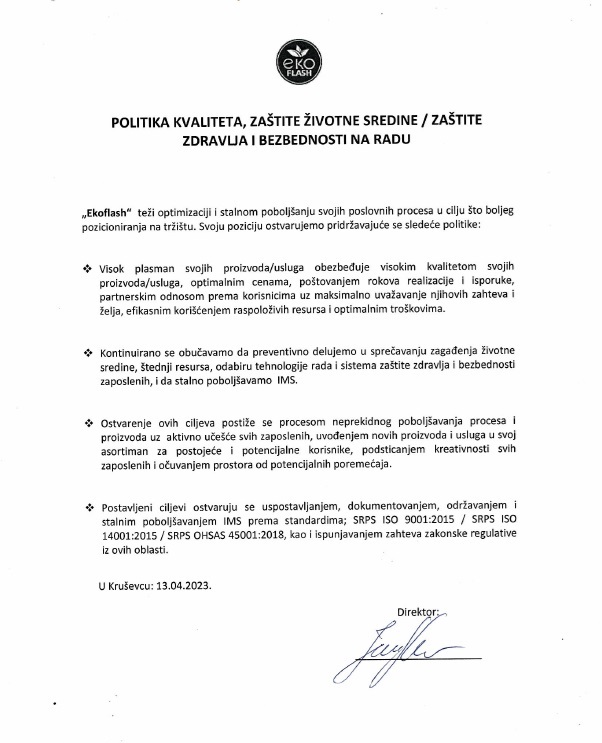 Politika bezbednosti ISO 9001/14001/45001